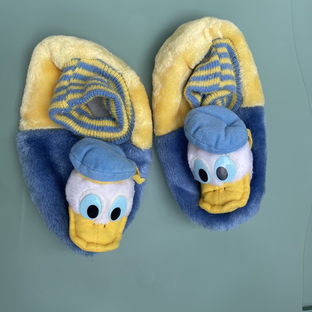 Vintage Kids Donald Duck Slippers Size 11/12 House Shoes Mickey Mouse & Friends